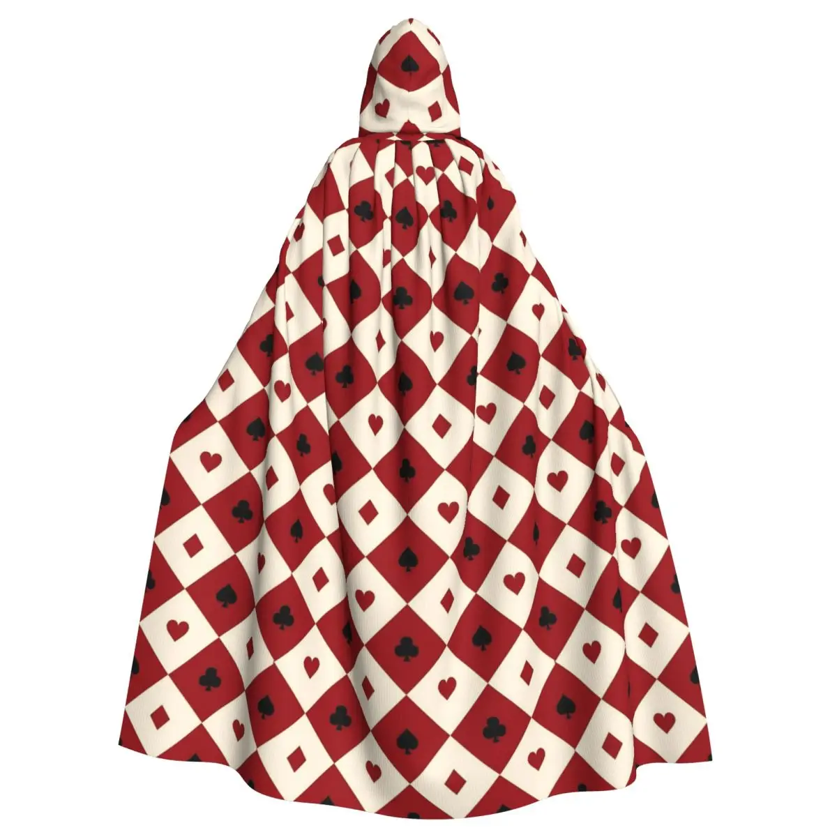 Aldult Red Queens Hearts Cloak with Hood Halloween Diamond Grim Reaper Robe Costume for Party