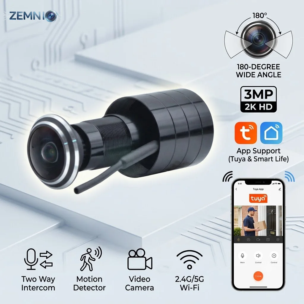 Tuya/Smartlife 180° 3MP 2K Peephole Camera,5G/2.4G WiFi Video Door Viewer,Two-Way Audio,Motion Detection,TF Card 32-128GB