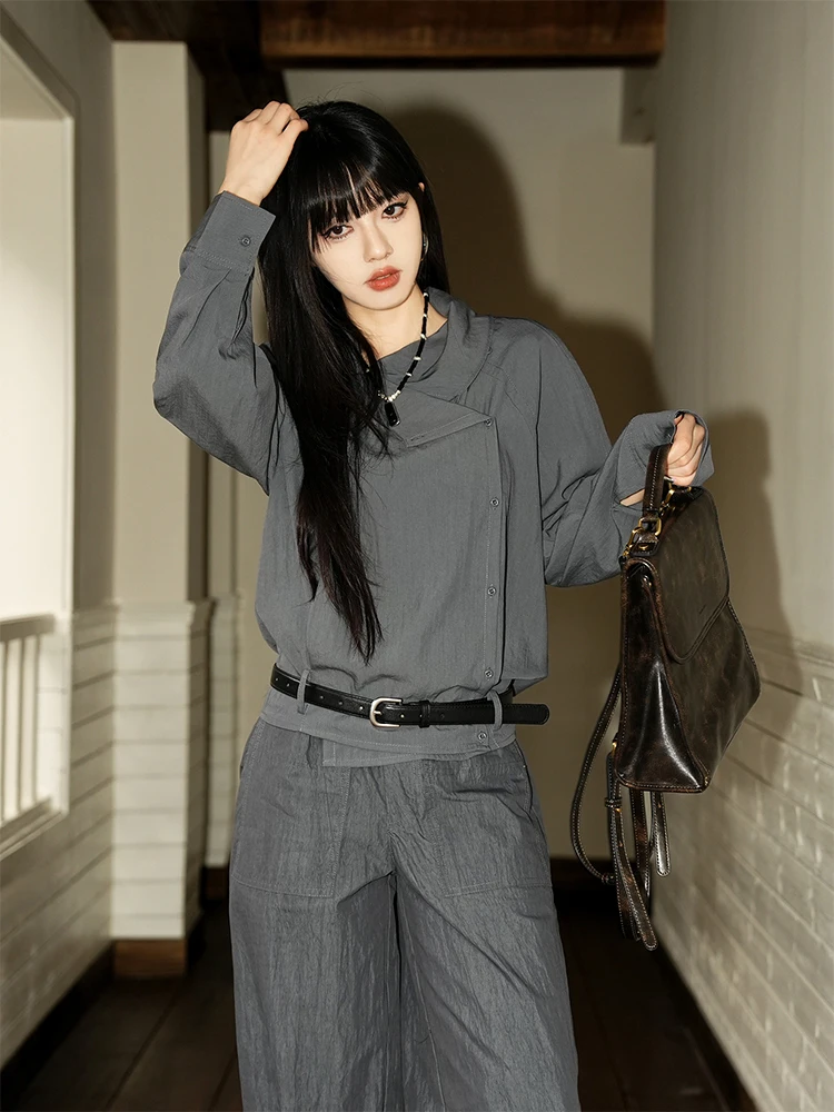 

Casual Spring New Arrival irt with Belt Design Korean Sle Cotton Long Sve irt Women's Regular Length Commute Sle