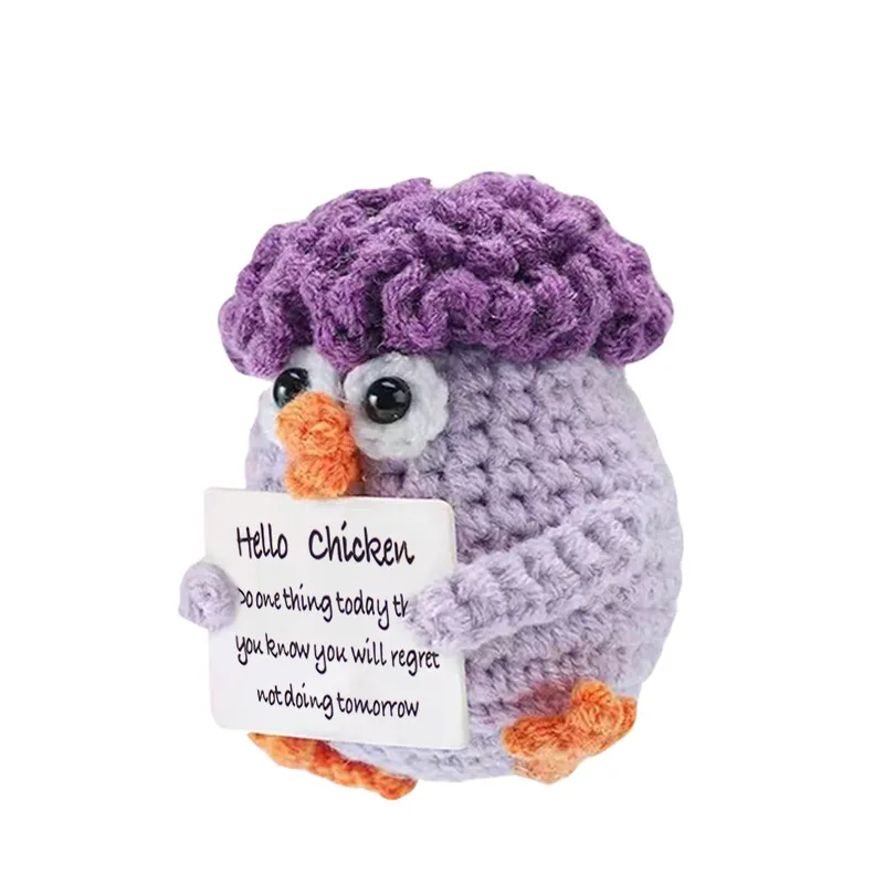 New Crochet Positive Chicken Doll With Emotional Card Home Room Decoration Handmade Wool Knitted Chick Ornament Christmas Gift