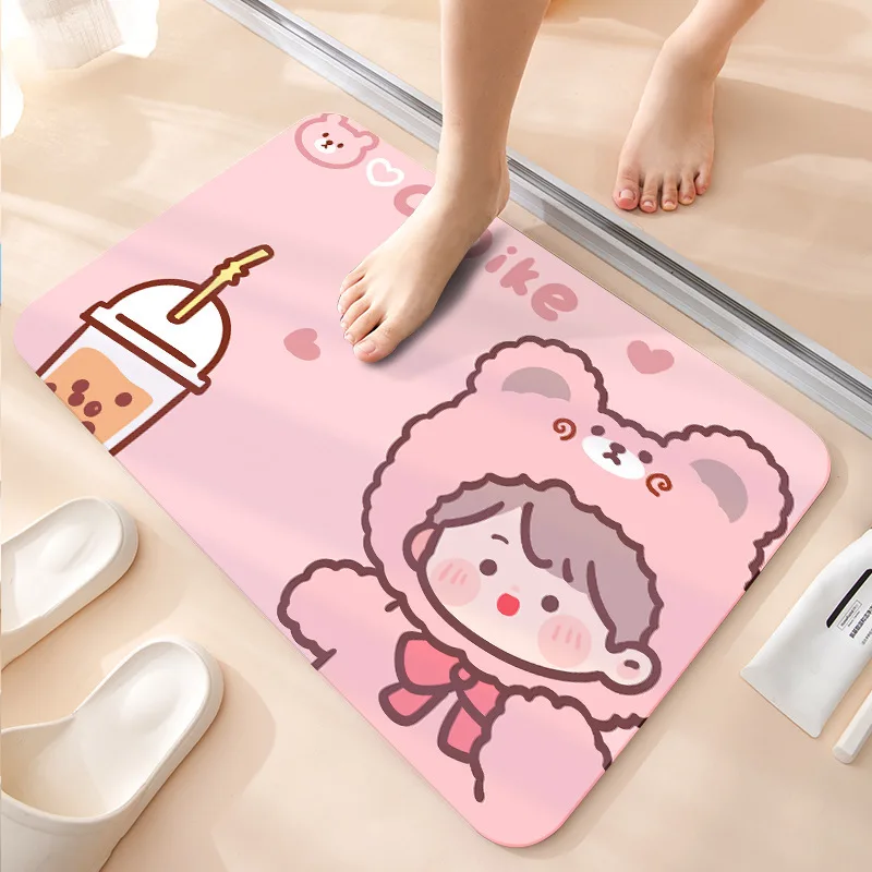 INS Cartoon Bear Anti-Slip Mats Diatomite Bath Mat  Fast Drying Toilet Rug Quick Dry WC Mat Carpet In The Bathroom Shower Mat