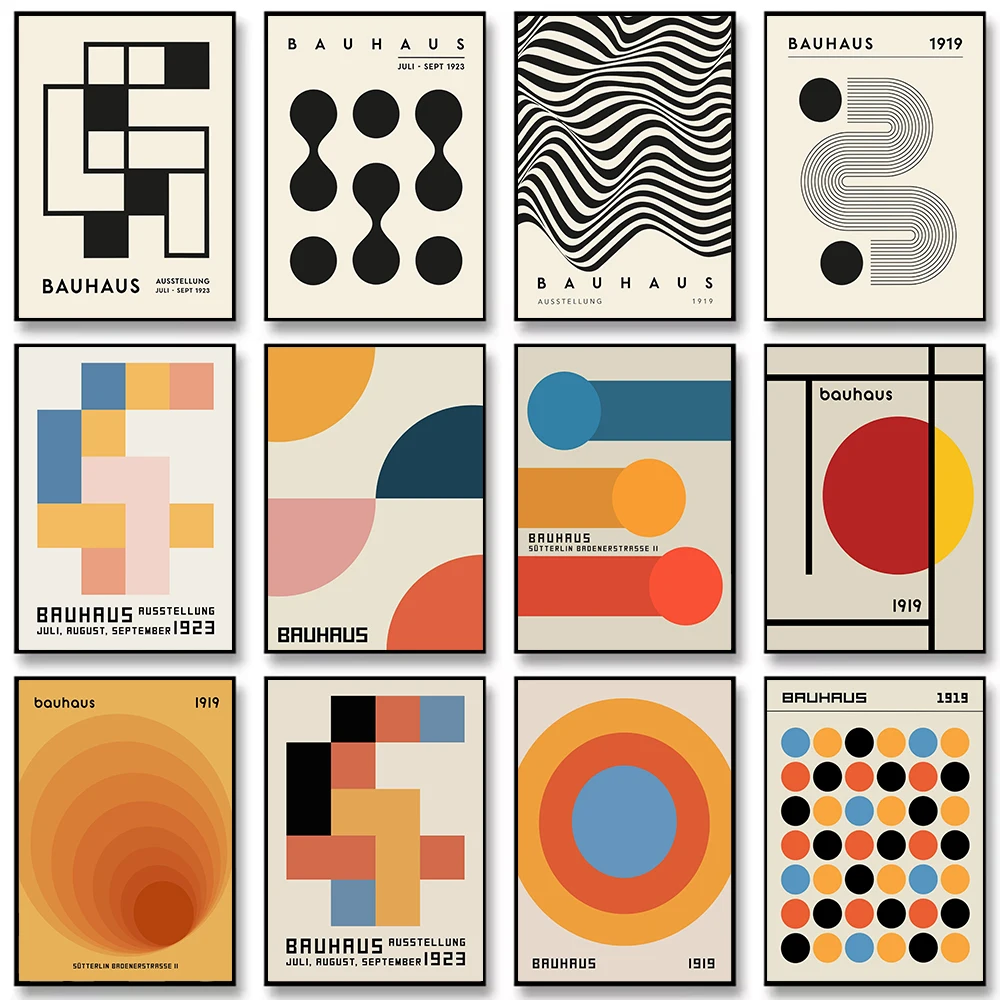 Bauhaus Abstract Geometry Orange Circle Puzzle Wavy Lines Canvas Painting Wall Art Poster Picture Home Decor Mural Cuadros