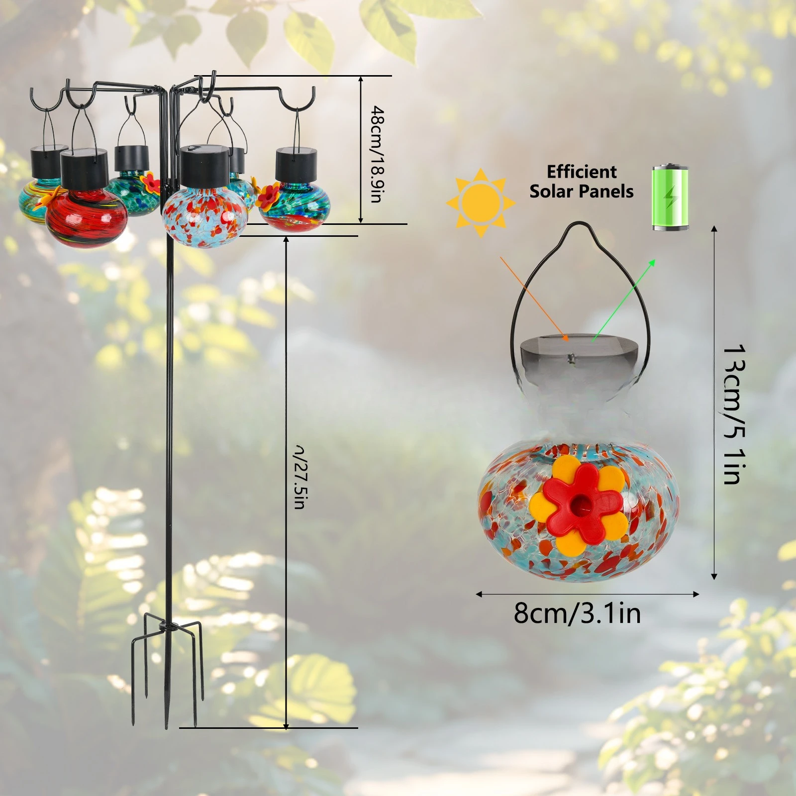 Solar ground plug bird feeder, bird feeder with hook, outdoor garden decoration night scene glow