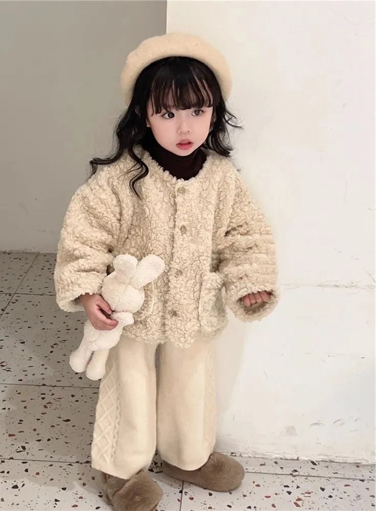 Boys and Girls Coats Super Soft Lamb Wool Plus Ollie Velvet Thickened Top Coat 2024 Winter New Children's Clothing