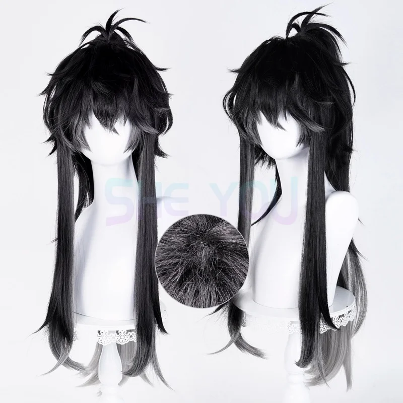 

Qiuyuan Cosplay Wig Black Gray Mixed Wig Anime Heat Resistant Synthetic Wigs for Halloween Carnival Party Costume
