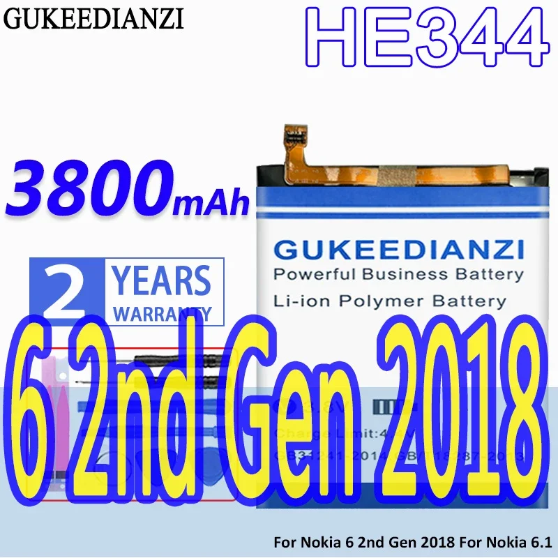 

Аккумулятор GUKEEDIANZI большой емкости HE344 HE345 HE353 3800 мАч для Nokia 6, 2-го поколения 2018, 6,1, аккумуляторы для мобильных телефонов
