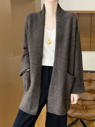 New 100% Merino Wool Women Open Stitch Cardigan Sweater Soft Warm Cashmere Shawl  Autumn Winter Knitwear Cozy Tops Clothing