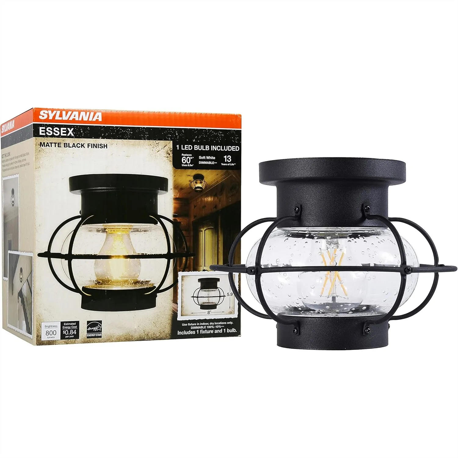 

Vintage Semi-Flush Mount Ceiling Light with Dimmable LED Bulb for Porch Entryway, Antique Black 9"