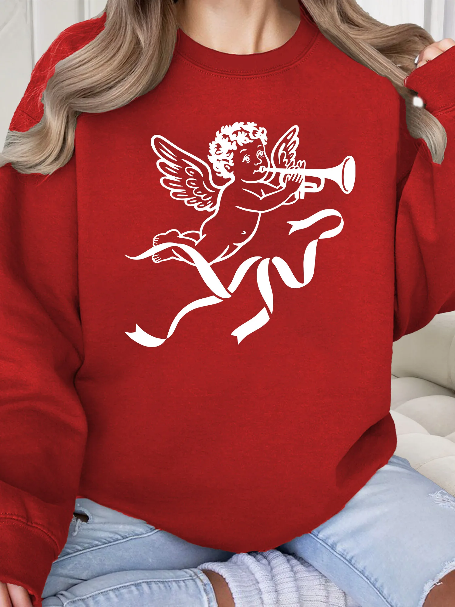 

Женская толстовка Blow the Love с круглым вырезом, повседневный пуловер с длинными рукавами, свободный крой, для ежедневной носки