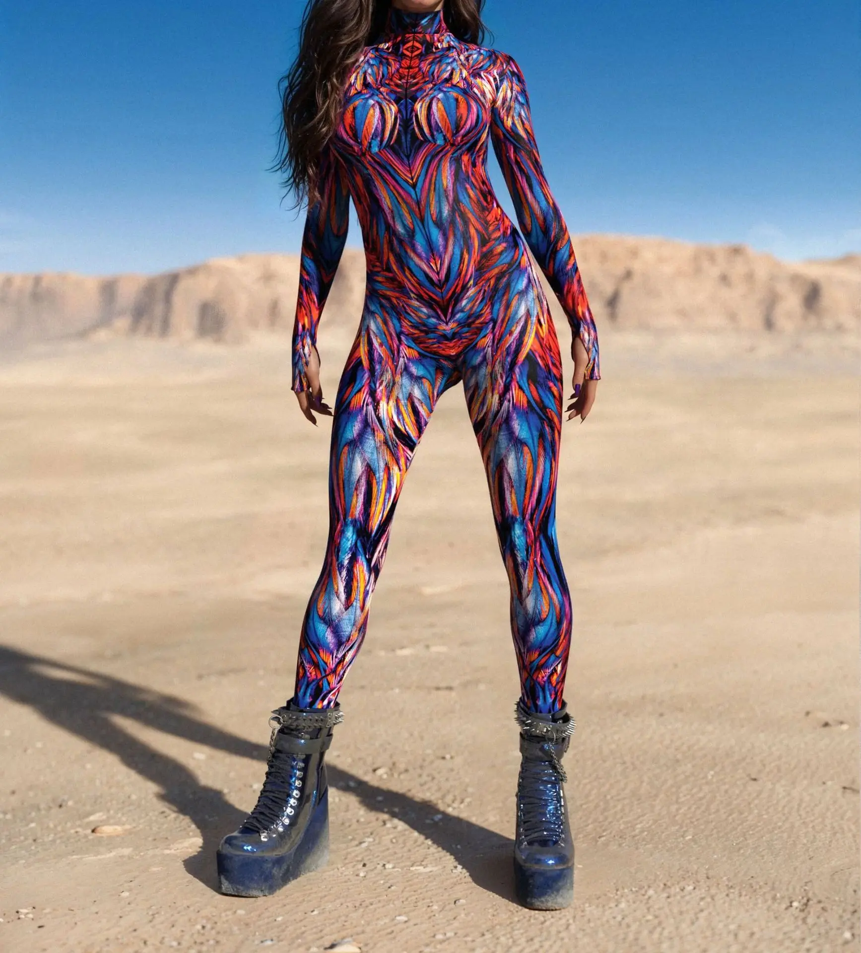 Damen Cyber 3D-Druck Festtags-Party Punk Jumpsuit Onesie Halloween Cosplay Kostüm Bodysuit Performance Steampunk Romper – Detail 5