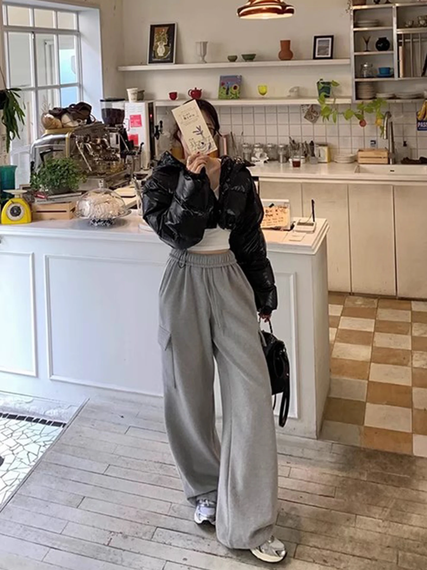 Hohe Taille Fce Gefüttert Casual Hosen Frauen Herbst Winter Breites Bein Gestreiften Farbe Blo Gürtel Schlankheits Gerade Bein Hosen