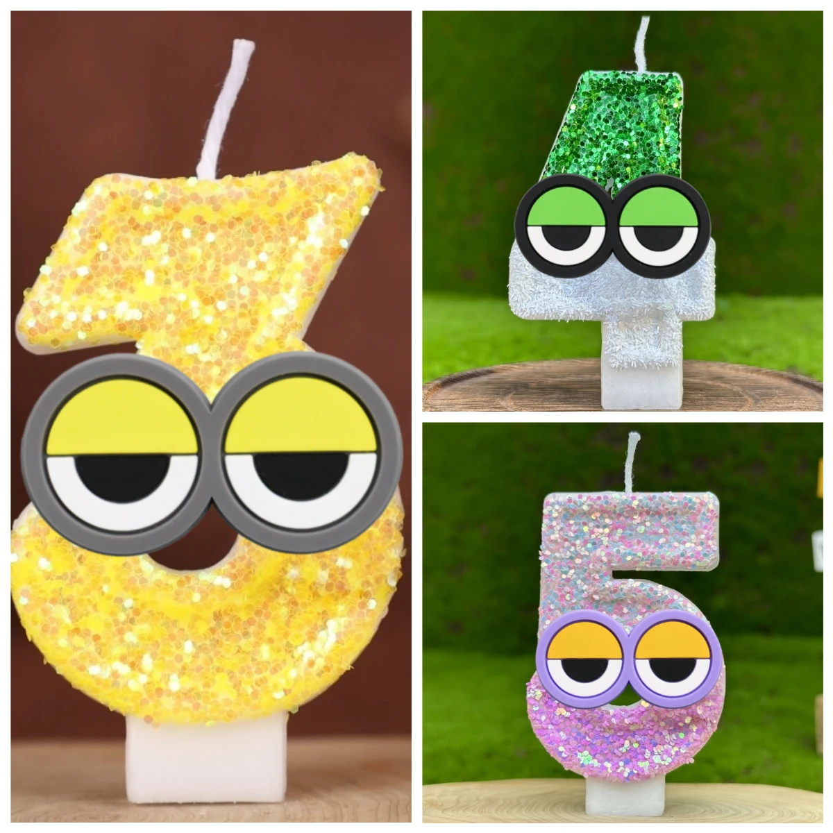 Gelbe Bananenmann-Brille, digitale Kerze, Nummer 0–9, Kindergeburtstag, Kuchendekoration, Lieferungen, Cartoon-Party-Zubehör, Zubehör