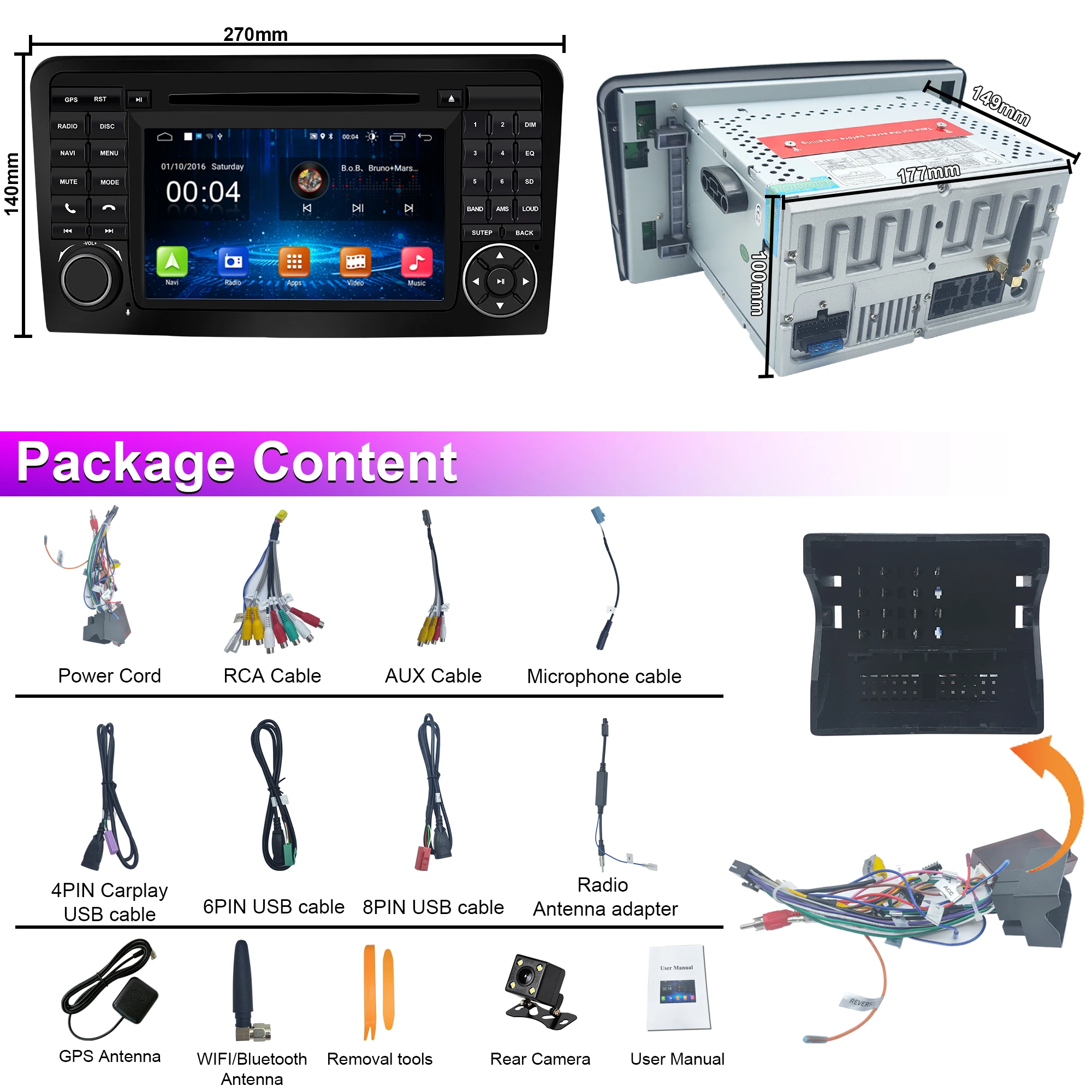 

Android 13 Car radio Carplay GPS Navi for Mercedes Benz ML GL W164 X164 radio stereo [2G RAM+32G ROM]