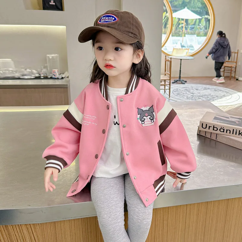 Anime Sanrios Kuromi Teenage Girls Baseball Jacket Children Sports Outerwear Coat Spring Autumn Fashion Boys Jacket Kids Clothes