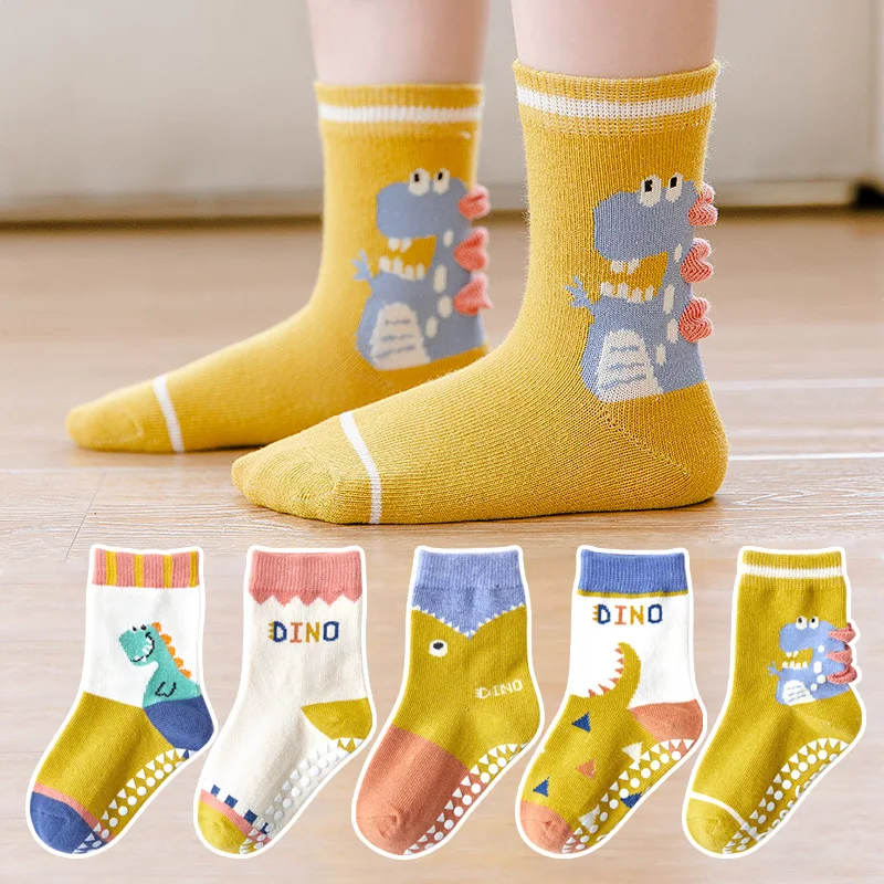 5 Pairs of Spring and Autumn Children\'s Socks Glue Trampoline 1-12 Years Old Trend Cartoon Boys Non-slip Socks