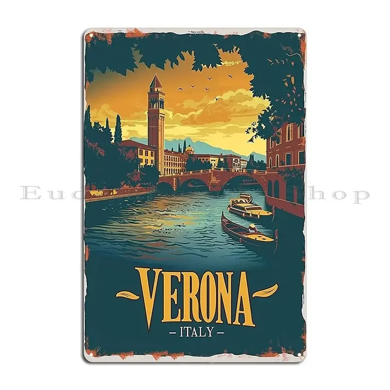 

Винтажная дорожная иллюстрация Verona, Италия, металлическая вывеска, креативный клубный настенный декор, жестяная вывеска на заказ, плакат