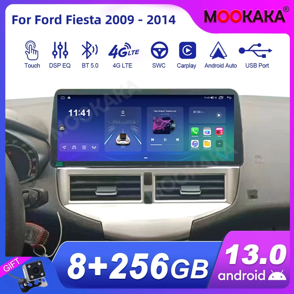 For Ford Fiesta 2009 -2014 Car Radio Multimedia Player Wireless Carplay Android Auto Autoradio Stereo GPS Navi Head Unit WiFi 4G