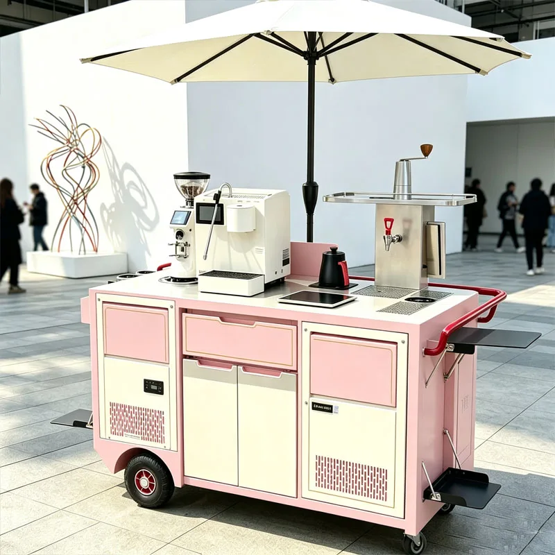 Stainless Steel Wheeled Coffee Station Cart Mobile Coffee Trolley For Mobile Coffee Retail Business Customized