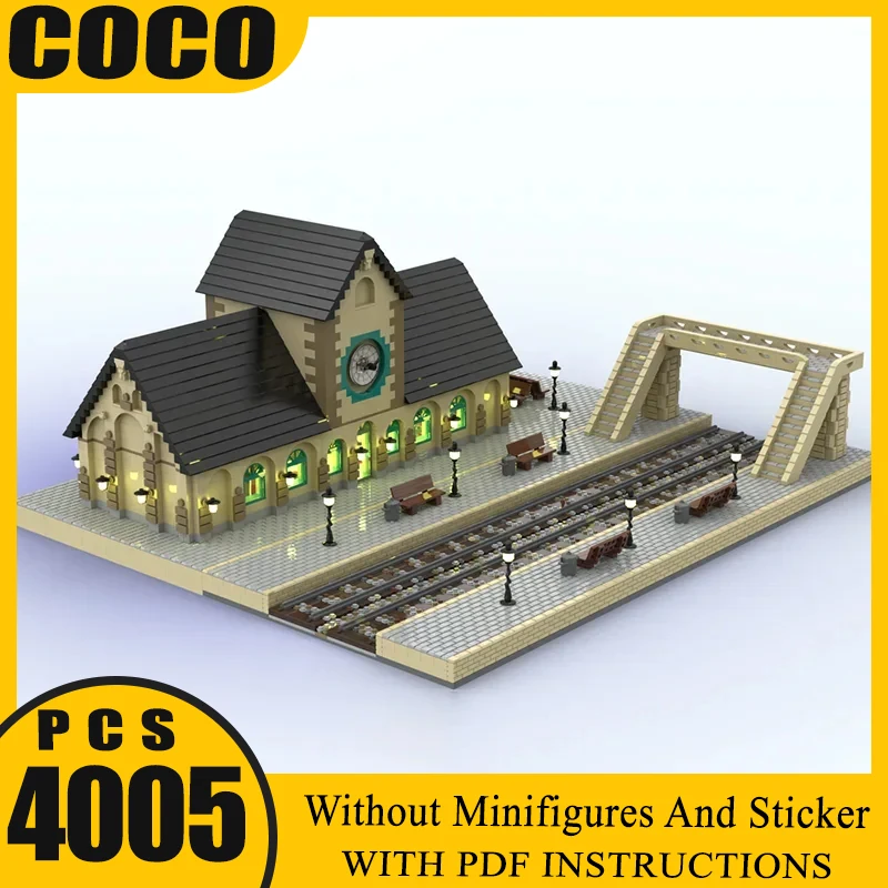 

City Street View Moc Building Bricks Platform Train Station Model Technology Modular Blocks Gift Christmas Toy DIY Assembly