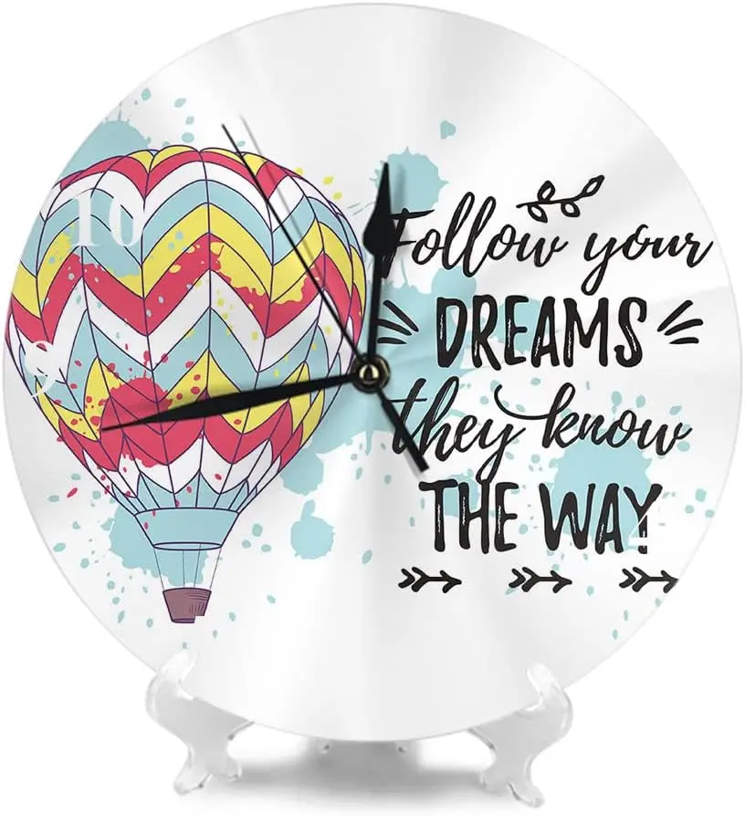 Hot Air Balloon Round Modern Quartz Wall Clocks(White) Follow Your Dreams They Know 10 Inch Silent Non-Ticking Batter