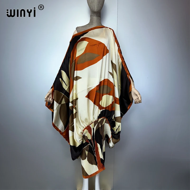 WINYI Pleated Elastic loose dress beach cover up kaftan abaya dubai luxury party dress evening dress abaya muslim woman  عبايات