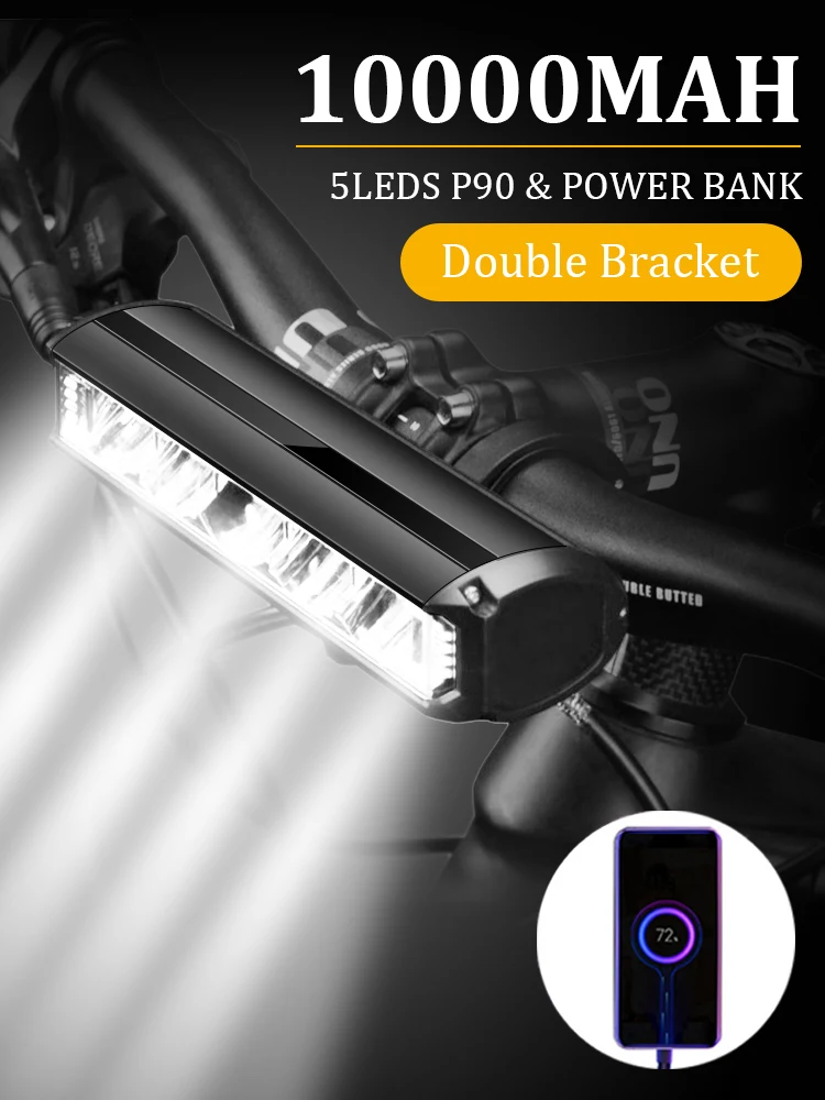 AliExpress fivemi Fivemi 5Led MTB Bicycle Lights 10000MAH Rechargeable Bike Light Flashlight Outdoor Cycling Bike Accessories for Electric Scooter