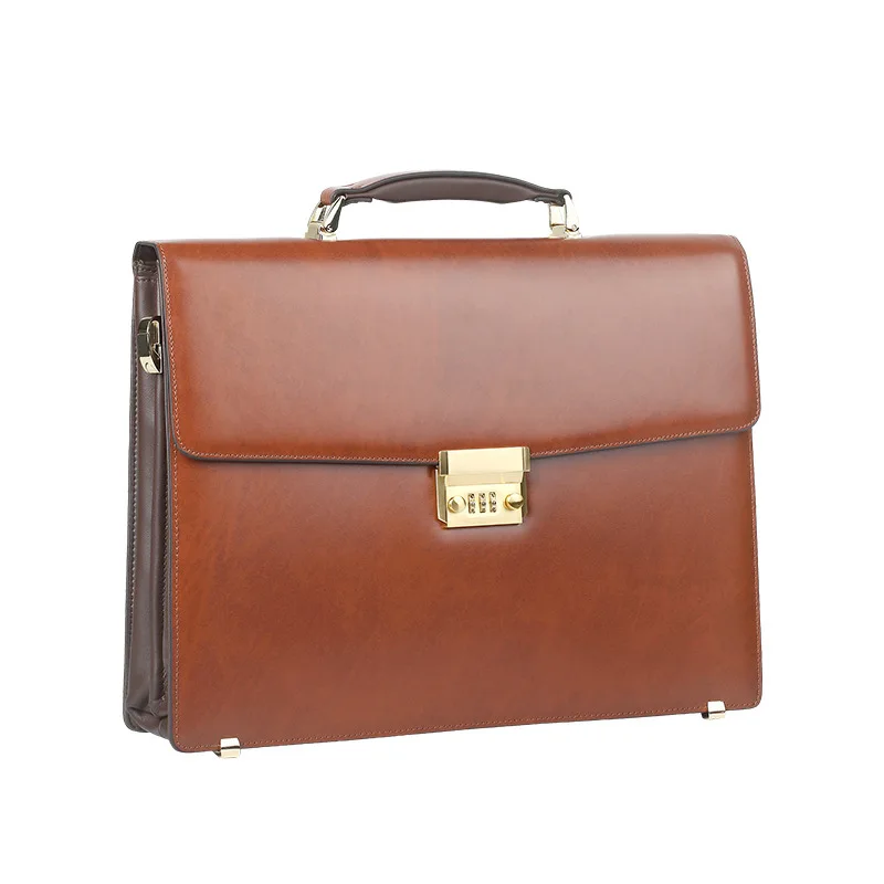 Genuine Messenger Leather Laptop Luxury Men Bag Bags Handbag Password Lock Computer Bag Large Capacity Business Men's Briefcase