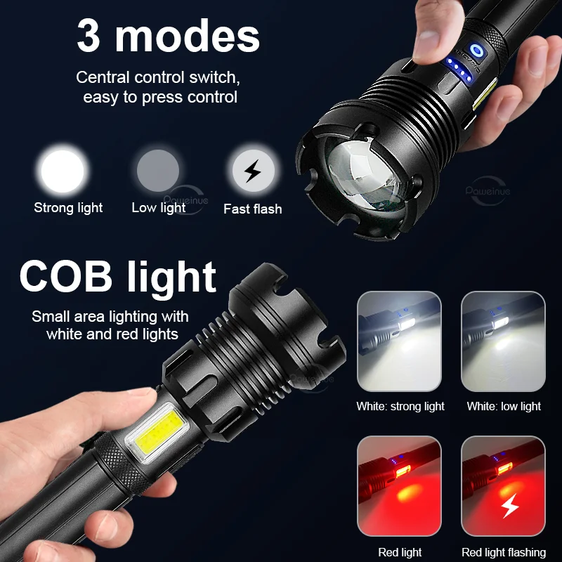1000000LM Most Powerful LED Flashlight XHP390 Super Bright Tactical Torch Spotlights Flashlamp for Fishing Camping Built To Last