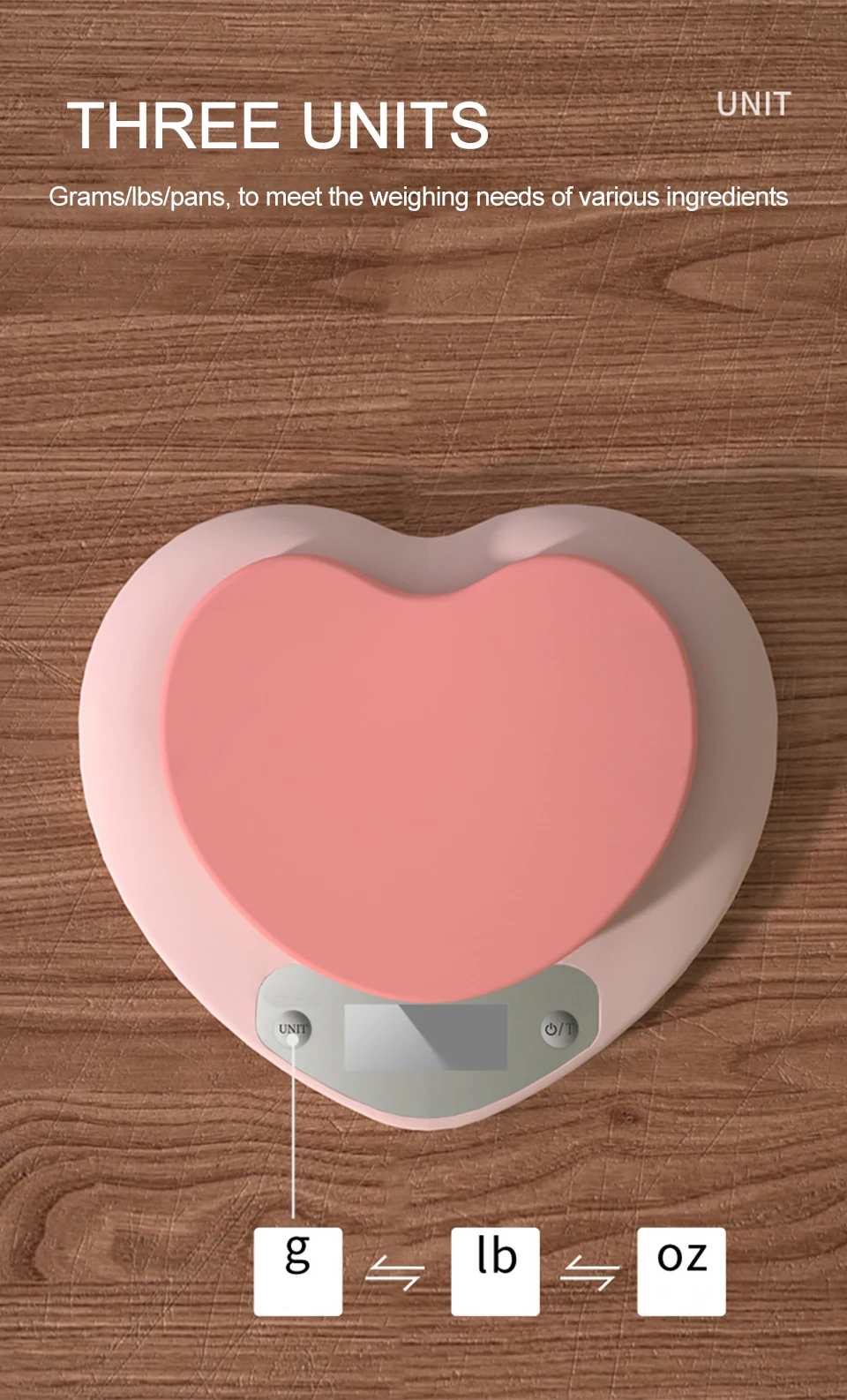 Multifunktionale Küchenwaage in Rosa Herzform, Tragbare Hochpräzise Digitalwaage 5kg/1g 3kg/0,1g LCD Elektronische Waage – Detail 4