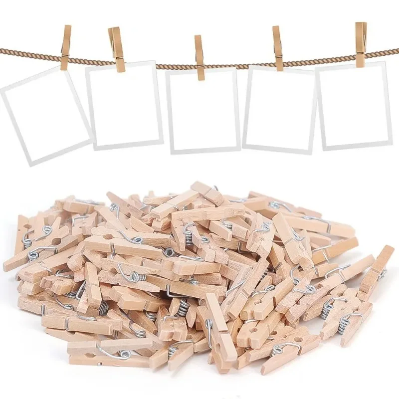 Mini Wooden Clothes Pegs Postcard Photo Clips Portable Home Office Storage Clips DIY Handmade Craft Clip for Wedding Party Decor