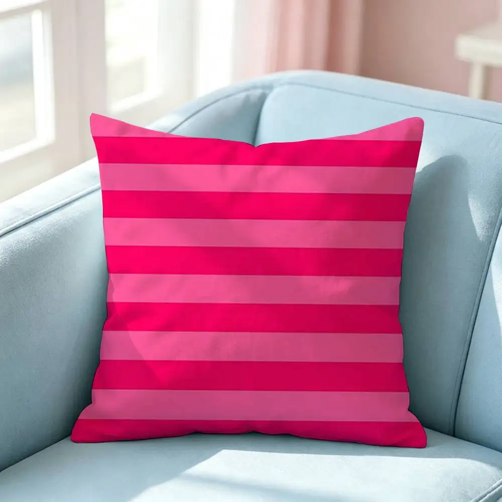 Pink White Stripe pattern Square Double-Sided printed Pillow Case Bedroom Bedside Pillow Sofa Cushion Cover - view 2