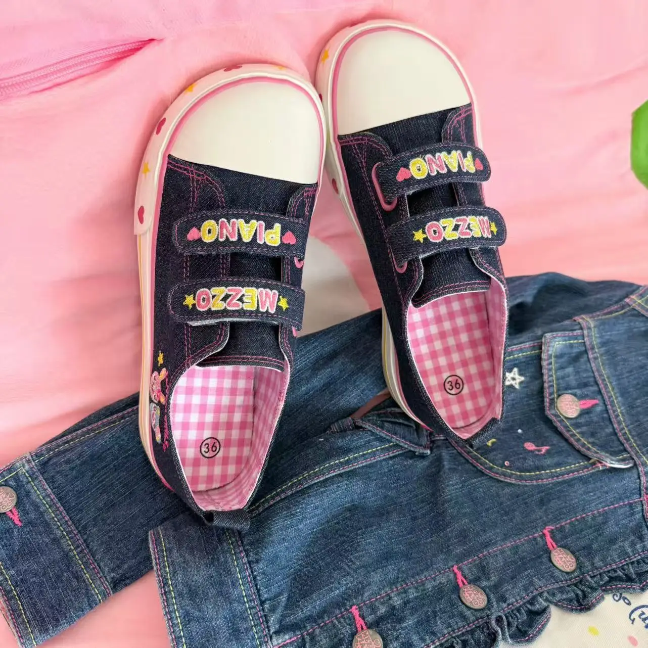 Spring Summer New Low-top Embroidered Sneakers Casual Hook-and-loop Platform Shoes Japanese Cartoon Mp Cute Canvas Shoes view 3