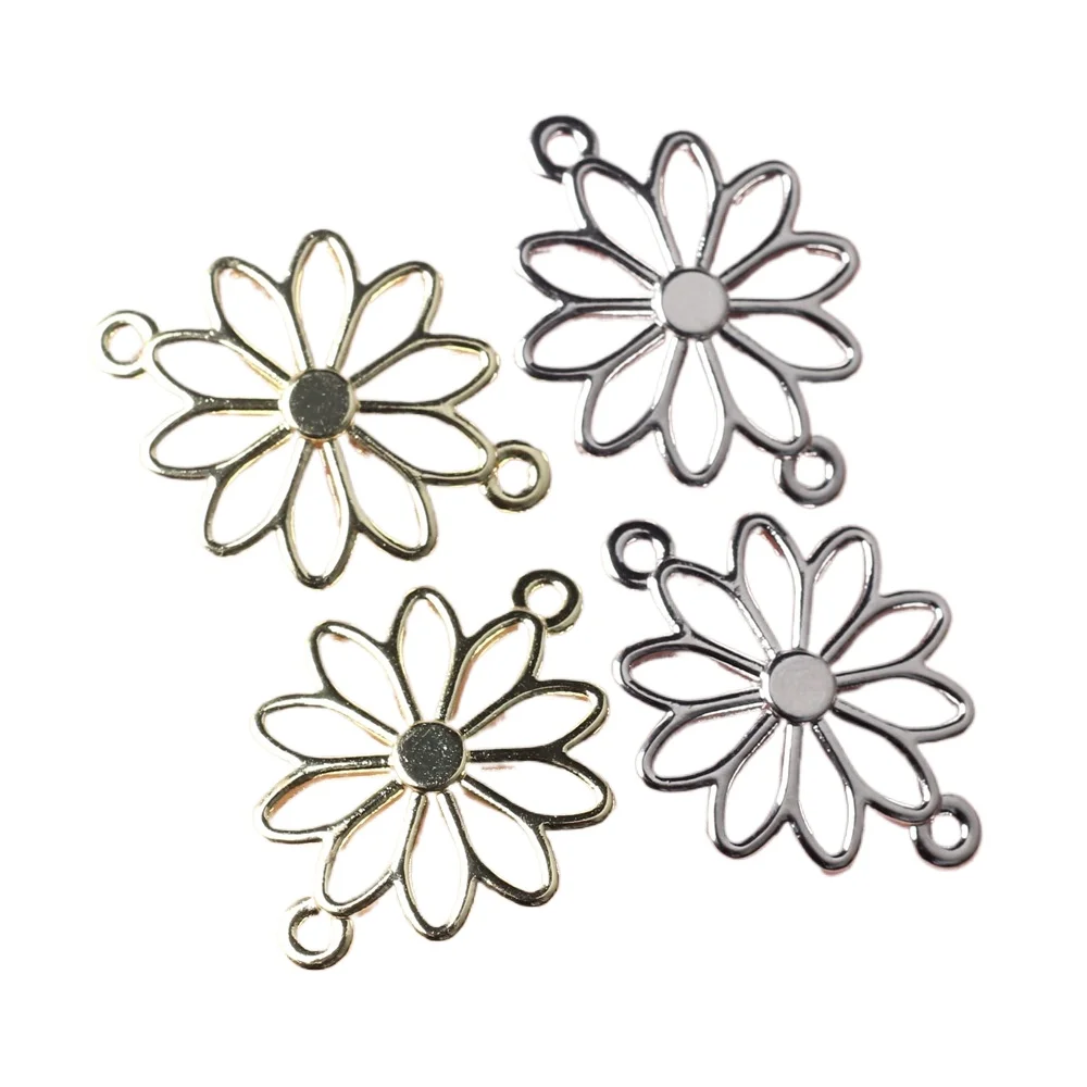 10pcs/lot 18*25MM Zinc Alloy Flower Double Suspension Connector Pendant Charms DIY Necklace Bracelet Earrings Accessorie