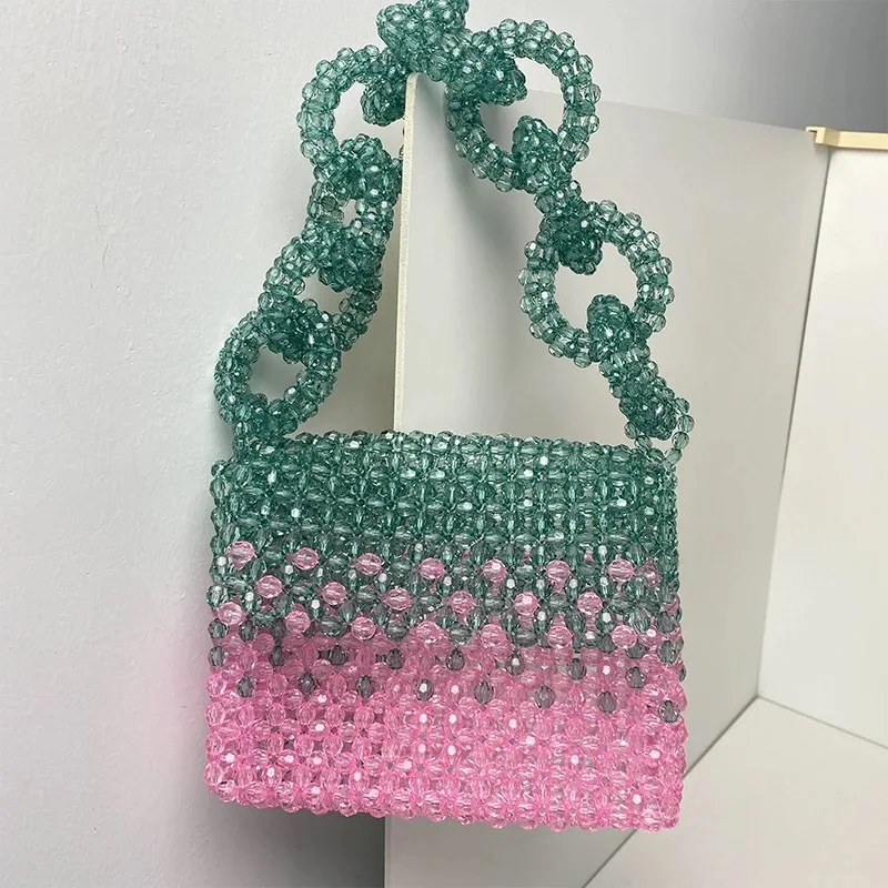 Color Acrylic Evening Clutch Party Bags For Women Luxury Designer Handbag Purses 2024 Fashion Handmade Beading Square Shoulder