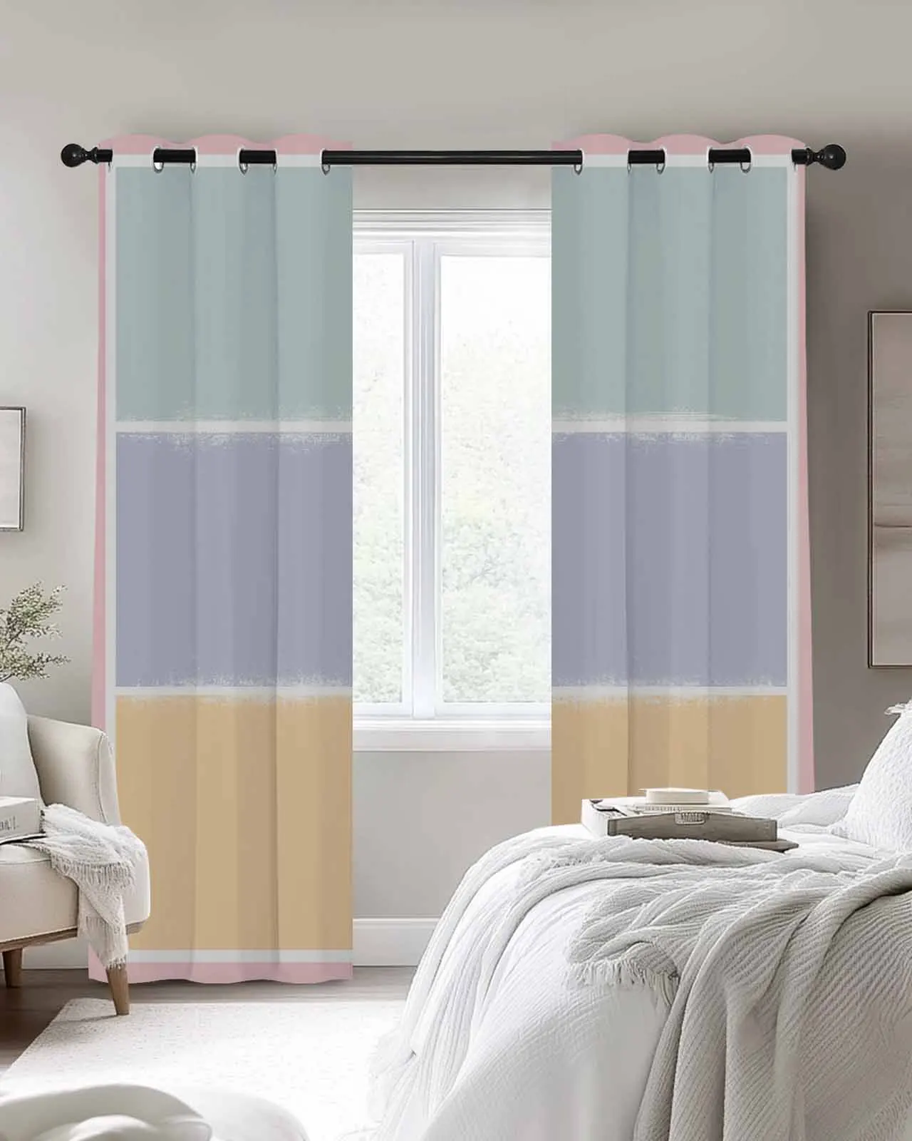 

Abstract Stripes Color Blocks Polyester Window Curtains For Living Room Kitchen Bedroom Drapes