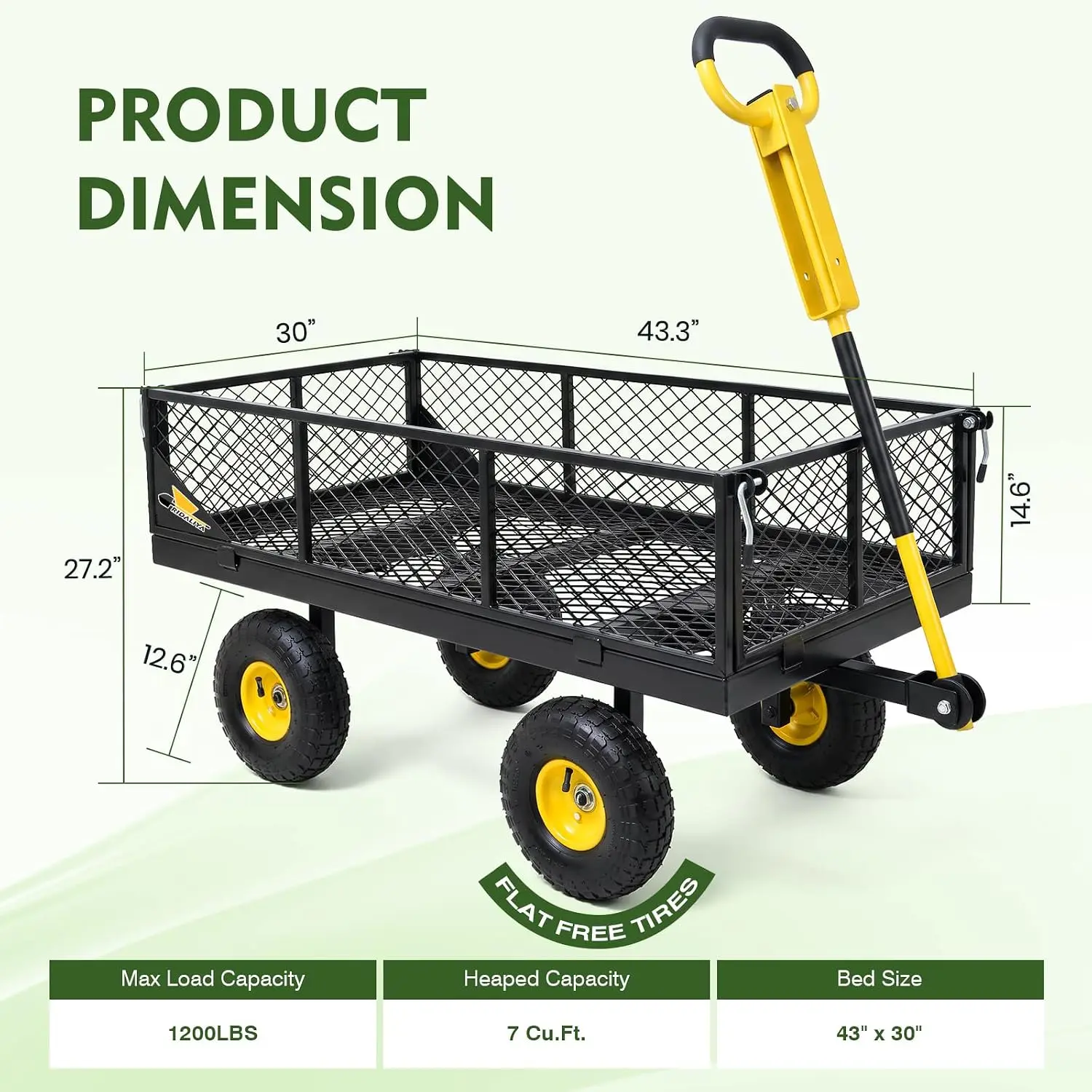 Steel Garden Cart, 1200lbs 7 Cu.Ft. Heavy Duty Yard Utility Wagon with 10