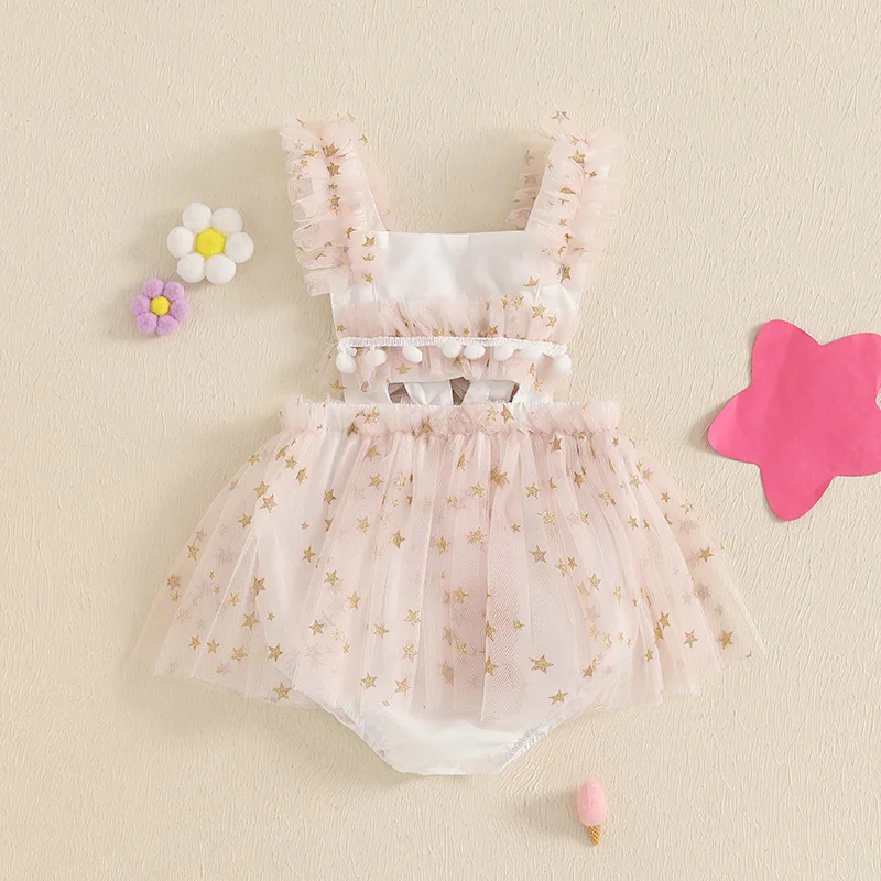 

Summer Sweet Baby Clothes Newborn Baby Girls Princess Rompers Glitter Star Sequin Sleeveless Tulle Jumpsuits Outfit 0-18M