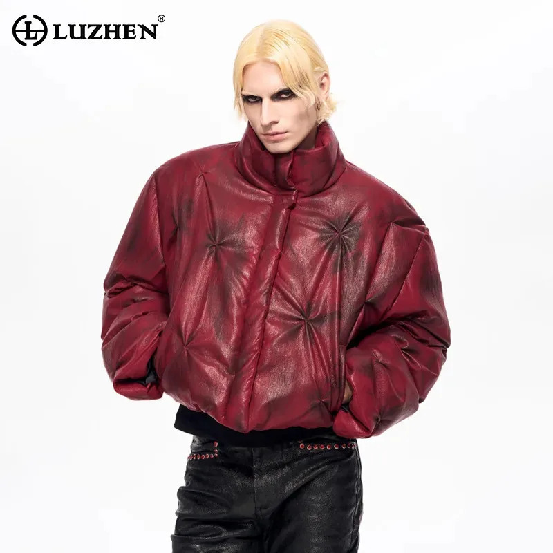 LUZHEN 2025 Winter New Tie-dyed Design Vintage Style Stand Neck Warm Padded Coat Men Fashion Street Handsome Parka Jacket JY5190