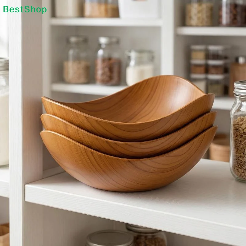 Large Size Wood Grain Plastic Bowls Convenient for Salad Fruit Candy Multipurpose Use for Events Home 4/8PCS