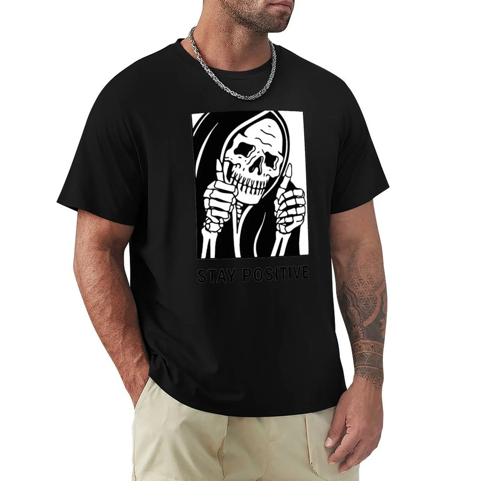 Stay Positive , Reaper , Waterproof, Hydro Flask T-Shirt Minimalist Plain Crew Neck T-Shirt