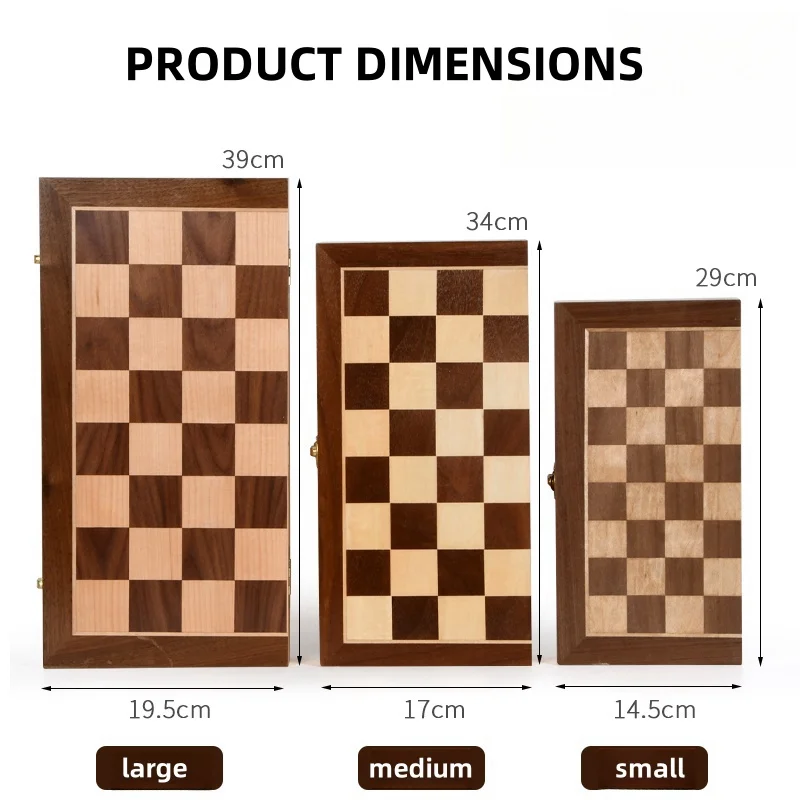 مجموعة هدايا شطرنج خشبية راقية مع رقعة شطرنج قابلة للطي وصندوق شطرنج كبير من الخشب الصلب - خشبية تعليمية خاصة بمنافسة #3
