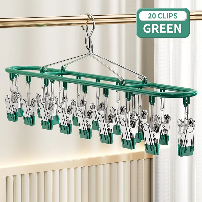*1Pcs Stainless Steel Sock Hanger with 20 Clips Windproof Multi-Clip Drying Rack Underwear Socks Balcony Storage Rack image 2