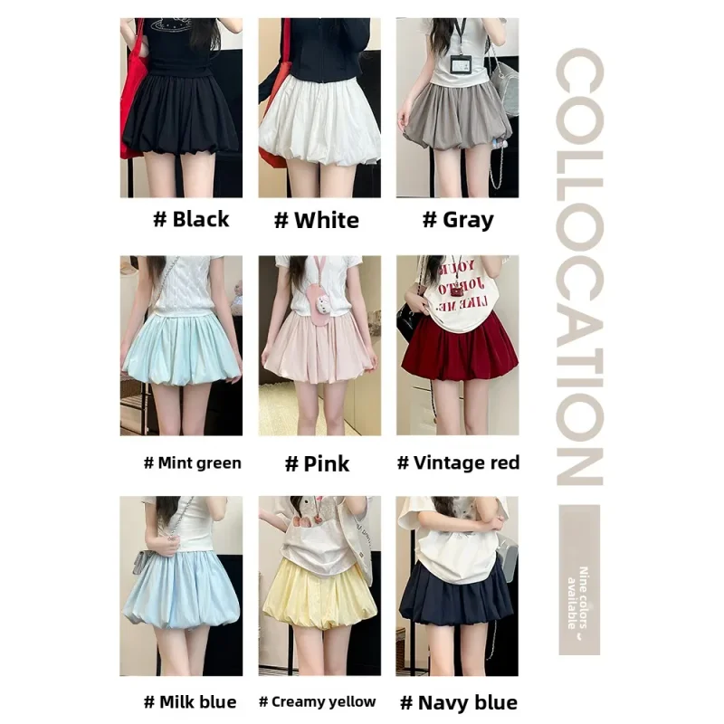 Women's Mini Skirt High Waist A-Line Slim Summer Skirt Women with Built-in Shorts for Petite Pleated Puff Hem Pink Skirt Female