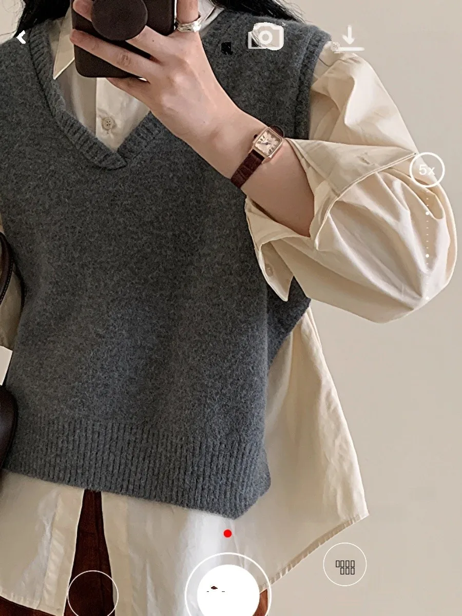 

Loose Women's Vest Autumn Winter Pure Color Lazy Sle Design Sense High-End Pure Color Women's Loose Fit Lazy Versatile Vest