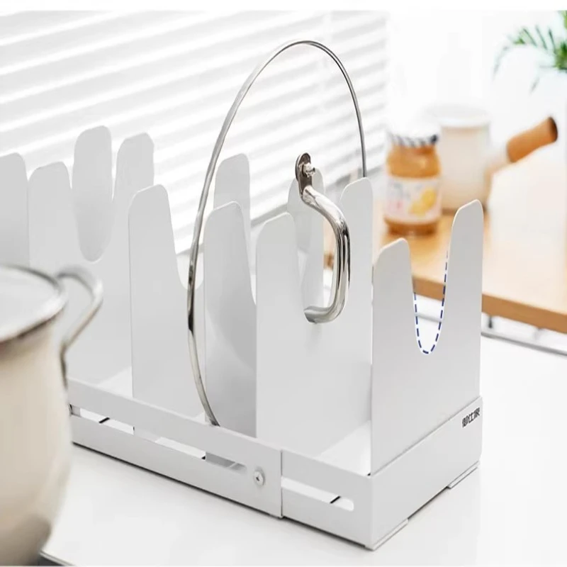 Kitchen Pot Storage Rack, Adjustable Expandable Pan Organizer, Cabinet Shelf for Cookware, Multilayer Lid Holder Stand Universal