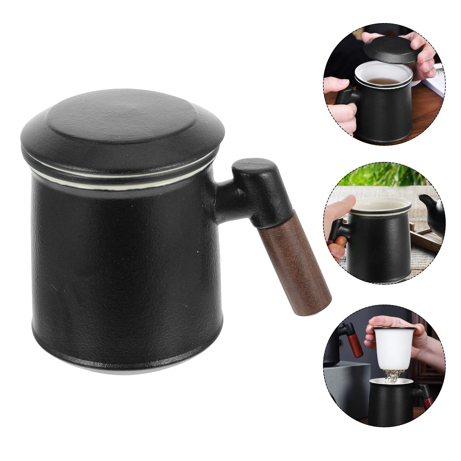 

Ceramic Tea Cup Mugs Anti Scald Wooden H Coffee Office Drink Lidded Infuser Dustproof Hot Beverages Practical
