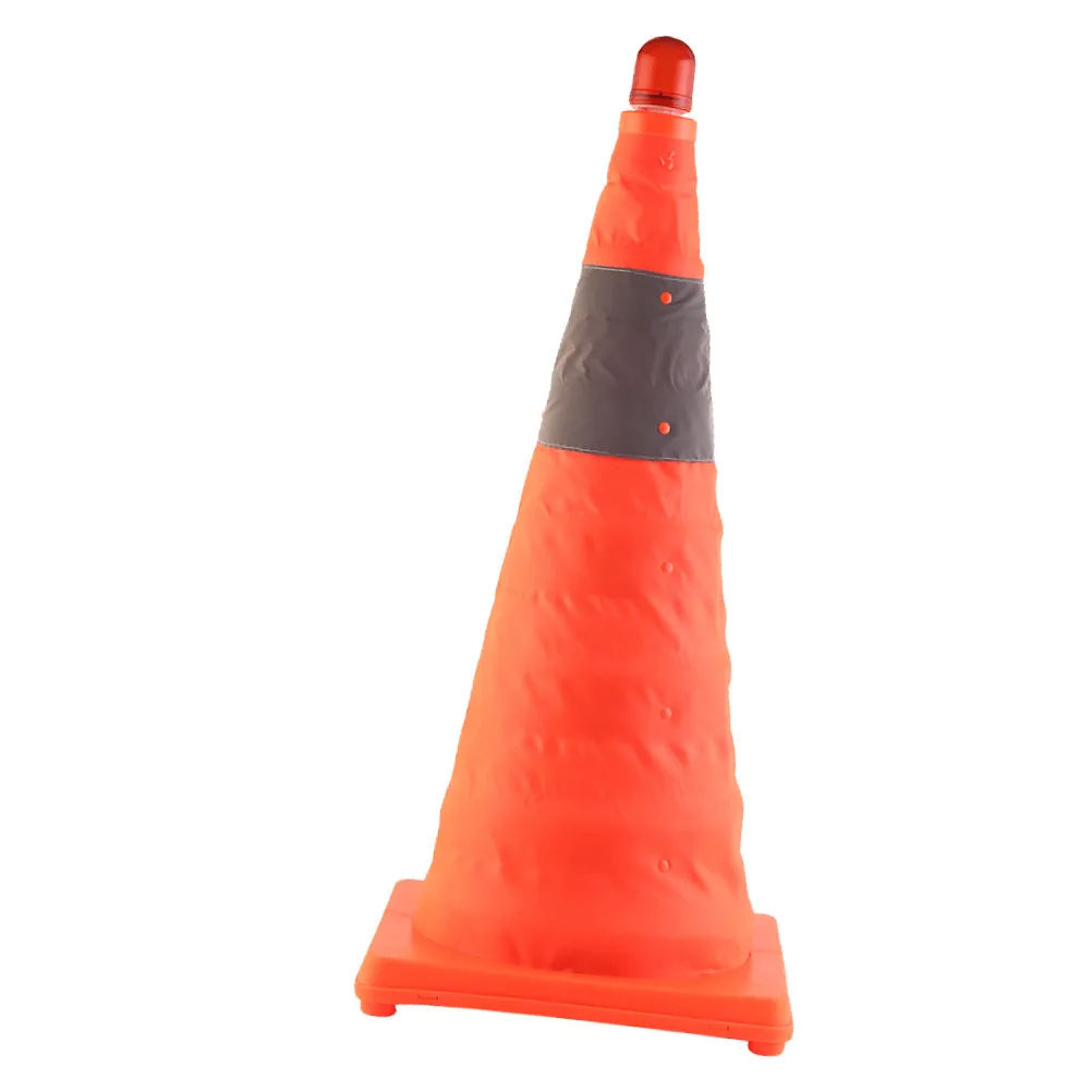 Foldable Traffic Safety Cone with LED Light Reflective Stripes Orange Emergency Road Warning Cone for Events
