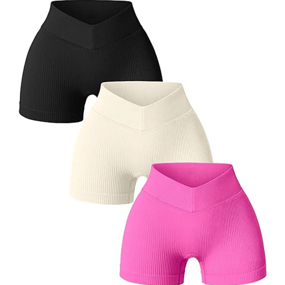 Frauen Hohe Taille Workout Fitness Yoga Shorts Gym Yoga Leggings Scrunch Butt Nahtlose Gestrickte Sport Drei Punkt Shorts – Detail 10