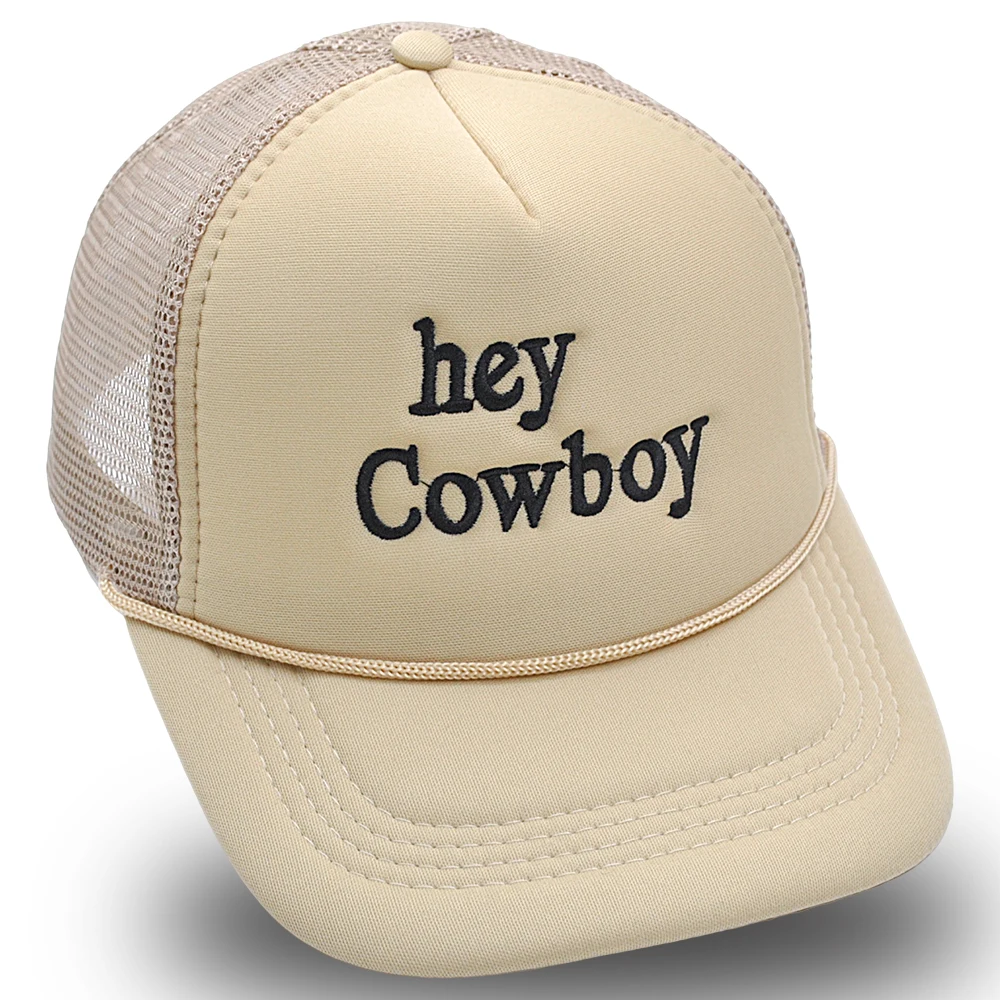 Hey Cowboy Trucker Hat Embroidery Pink Woman Baseball Cap Mom Hats Ventilate Beach Mesh Caps