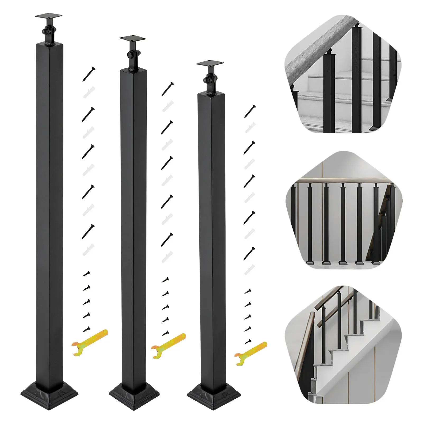 Balusters Deck Spindles ,Stair Balusters Post Stepladder Railing Spindles With Flat & Adjustable 270° Angle Bracket 75/85/90cm